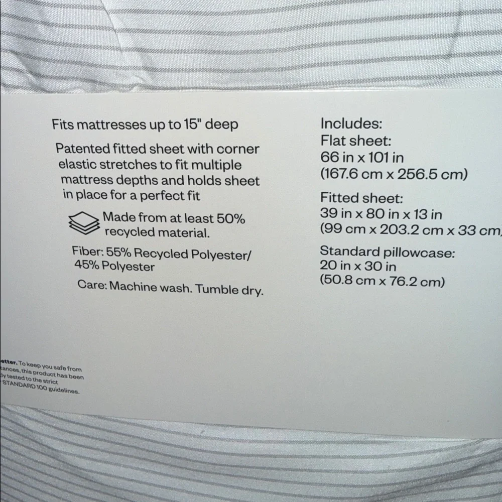 Twin/Twin XL Brushed Microfiber Sheet Set Gray Stripe Room Essentials New w Tags